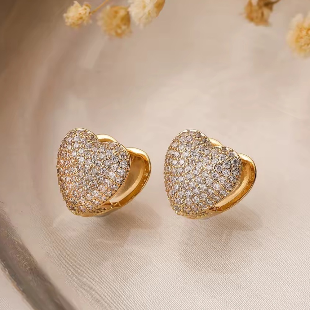 Gold Heart Pavé Hoop Earrings | Minimal Luxury - Picture 1 of 2